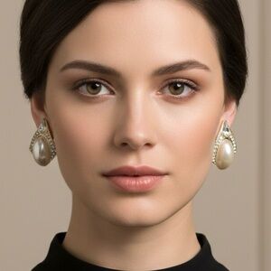 Vintage Pearl and Rhinestone Clip-On Earrings